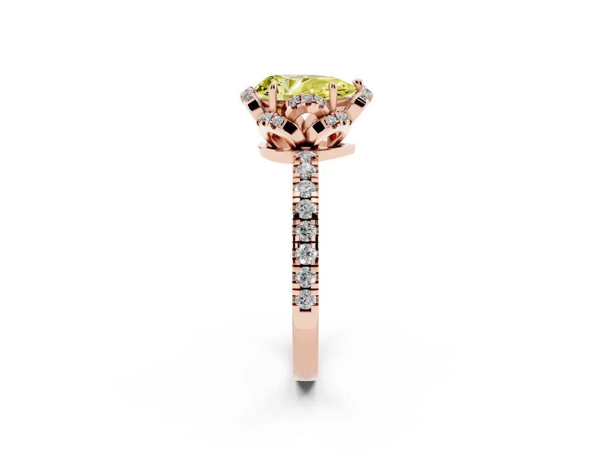 Fancy Yellow Pear Cut Halo Diamond Pave Band Ring with Four-Prong Setting Rose gold