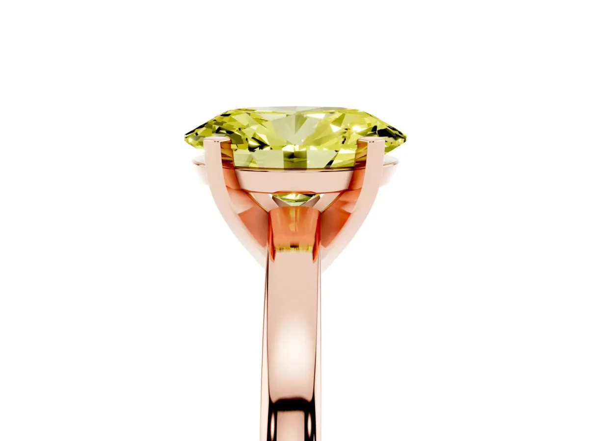 Fancy Yellow Oval Cut Solitaire Diamond Engagement Ring with Four-Prong Setting on a Classic Band Rose gold