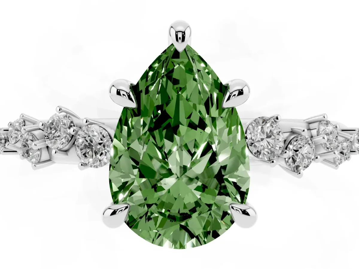 Fancy Green Pear Cut Cut Diamond Vine Band with Four-Prong Setting Platinum