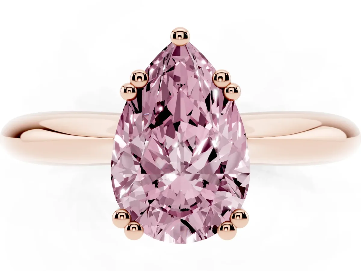 Fancy Pink Pear Cut Cut Solitaire Engagement Ring with Tapered Band and Four-Prong Setting Rose gold
