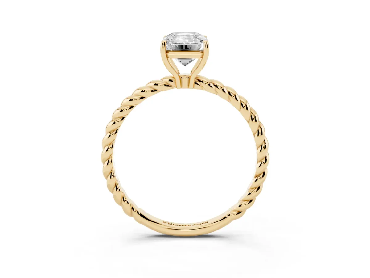 Emerald Cut Solitaire Twisted Band 4-Prong Ring Yellow gold