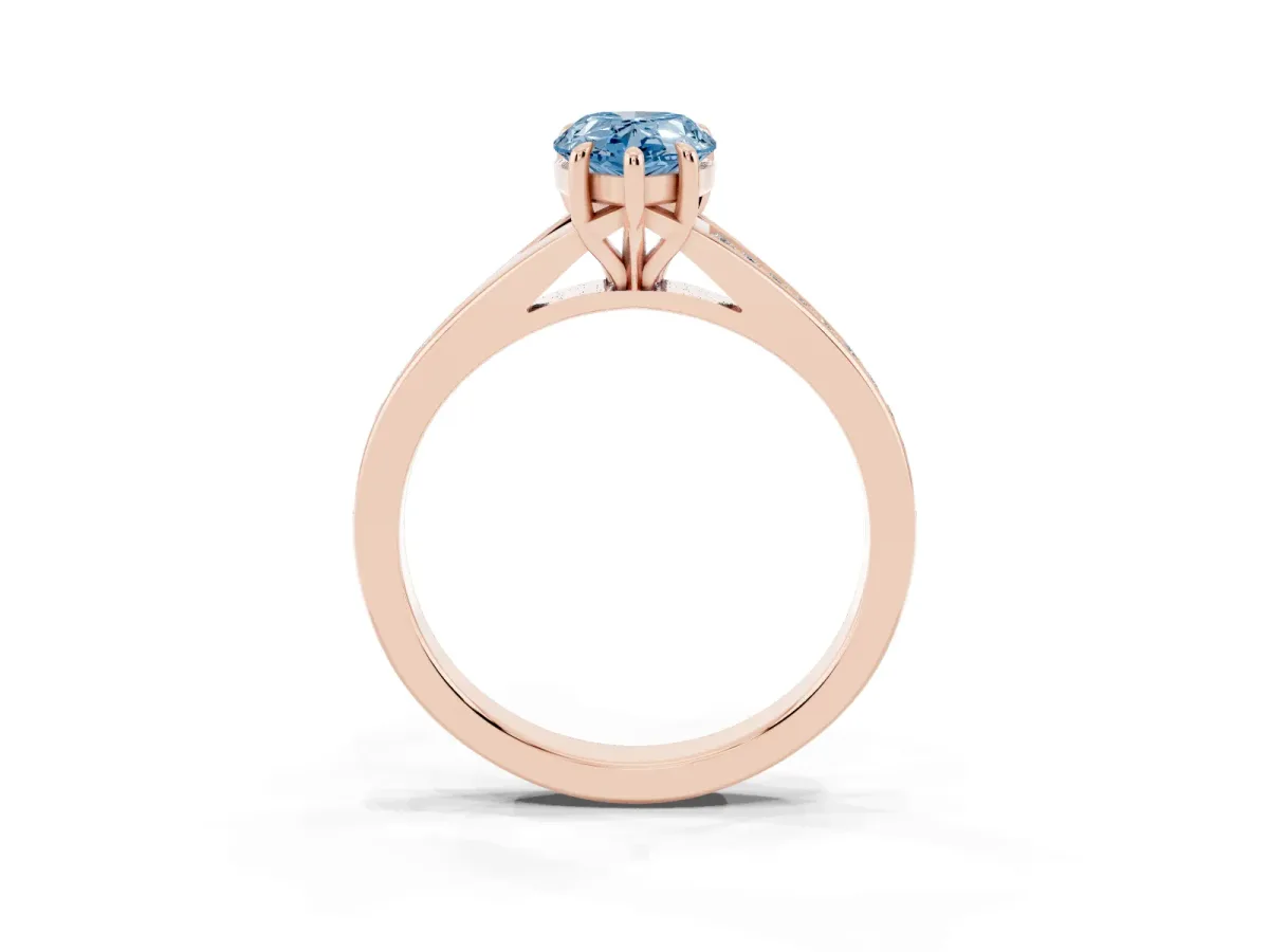 Fancy Blue Pear Cut Diamond Solitaire Ring with Pavé Band and Prong Setting Rose gold