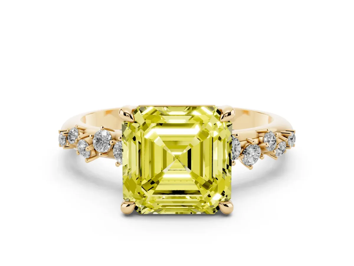 Fancy Yellow Asscher Cut Cut Diamond Vine Band with Four-Prong Setting Yellow gold