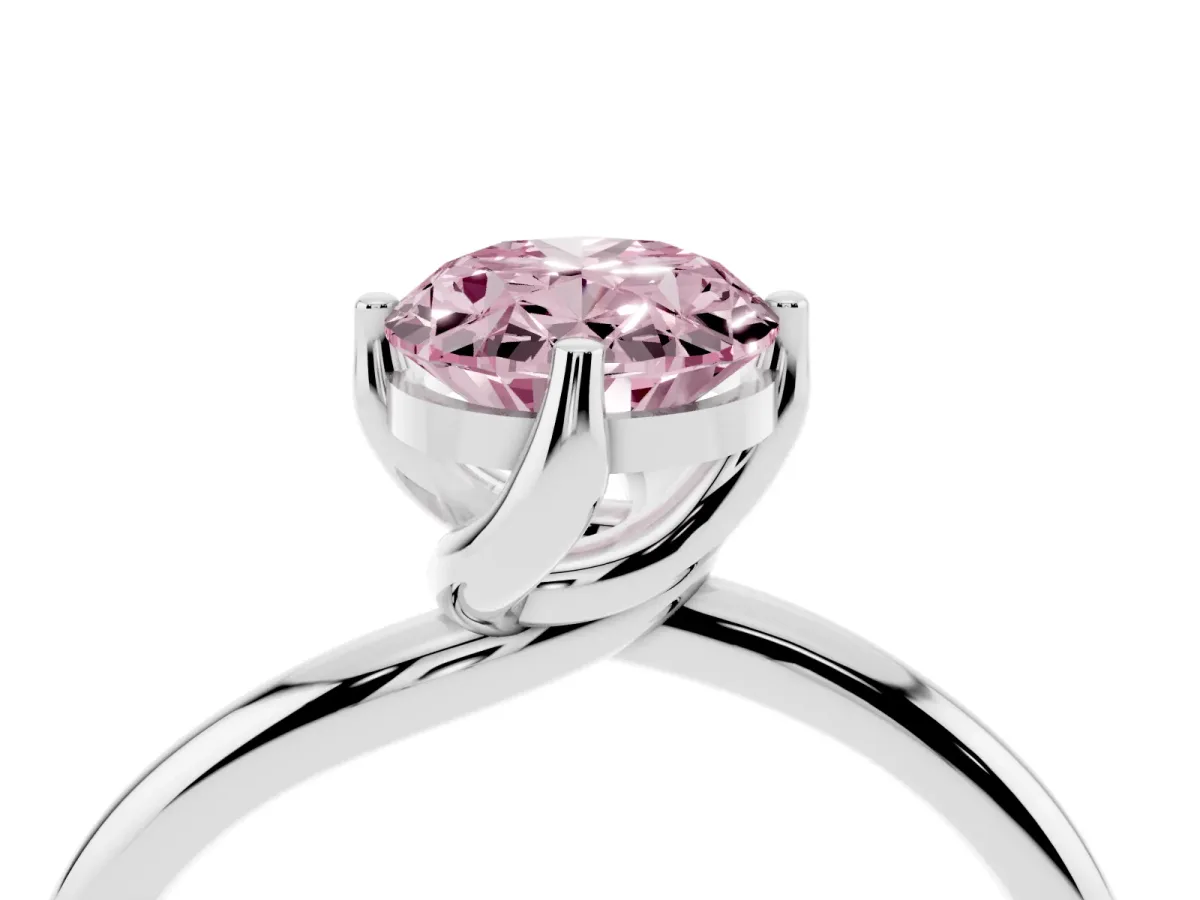 Fancy Pink Oval Cut Diamond Solitaire Engagement Ring with Four-Prong Setting and Classic Band White gold