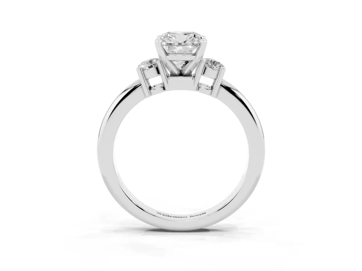 Three-Stone Cushion Cut Cut Diamond Solitaire with Prong Setting and Classic Band Platinum