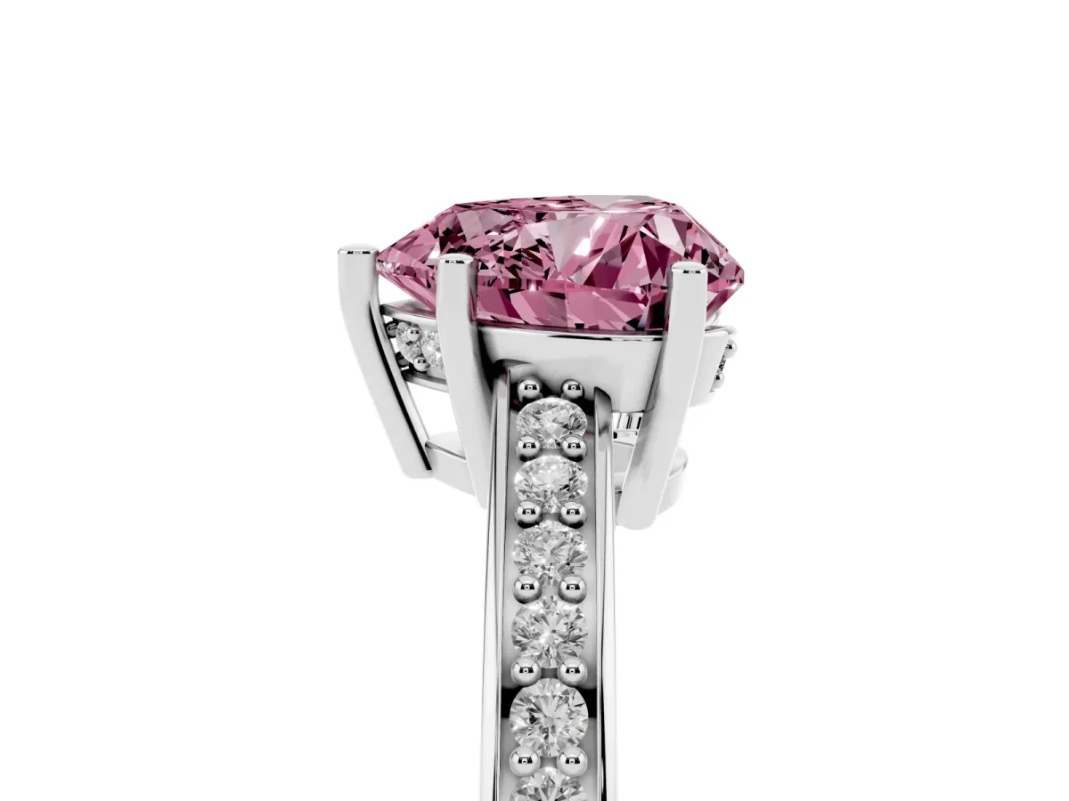 Fancy Pink Heart Cut Solitaire Pavé Band Prong Setting Ring Platinum