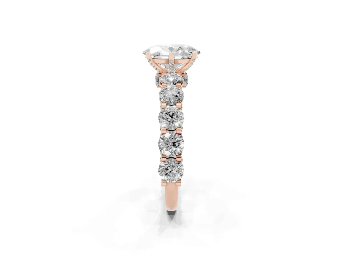 Oval Cut Diamond Side Stone Engagement Ring with Four-Prong Setting Rose gold