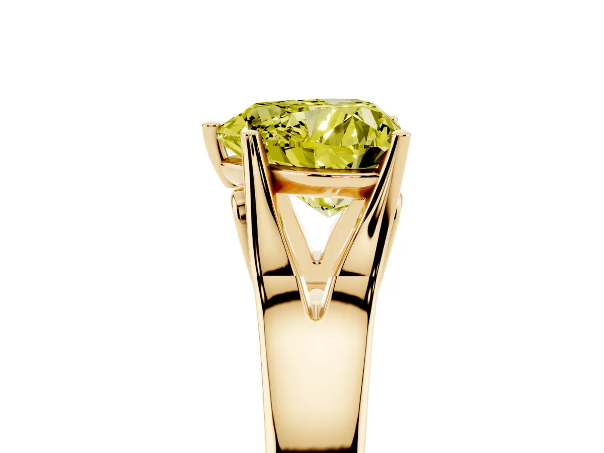 Fancy Yellow Heart Cut Solitaire Diamond Ring with Cathedral Band and Four-Prong Setting Yellow gold