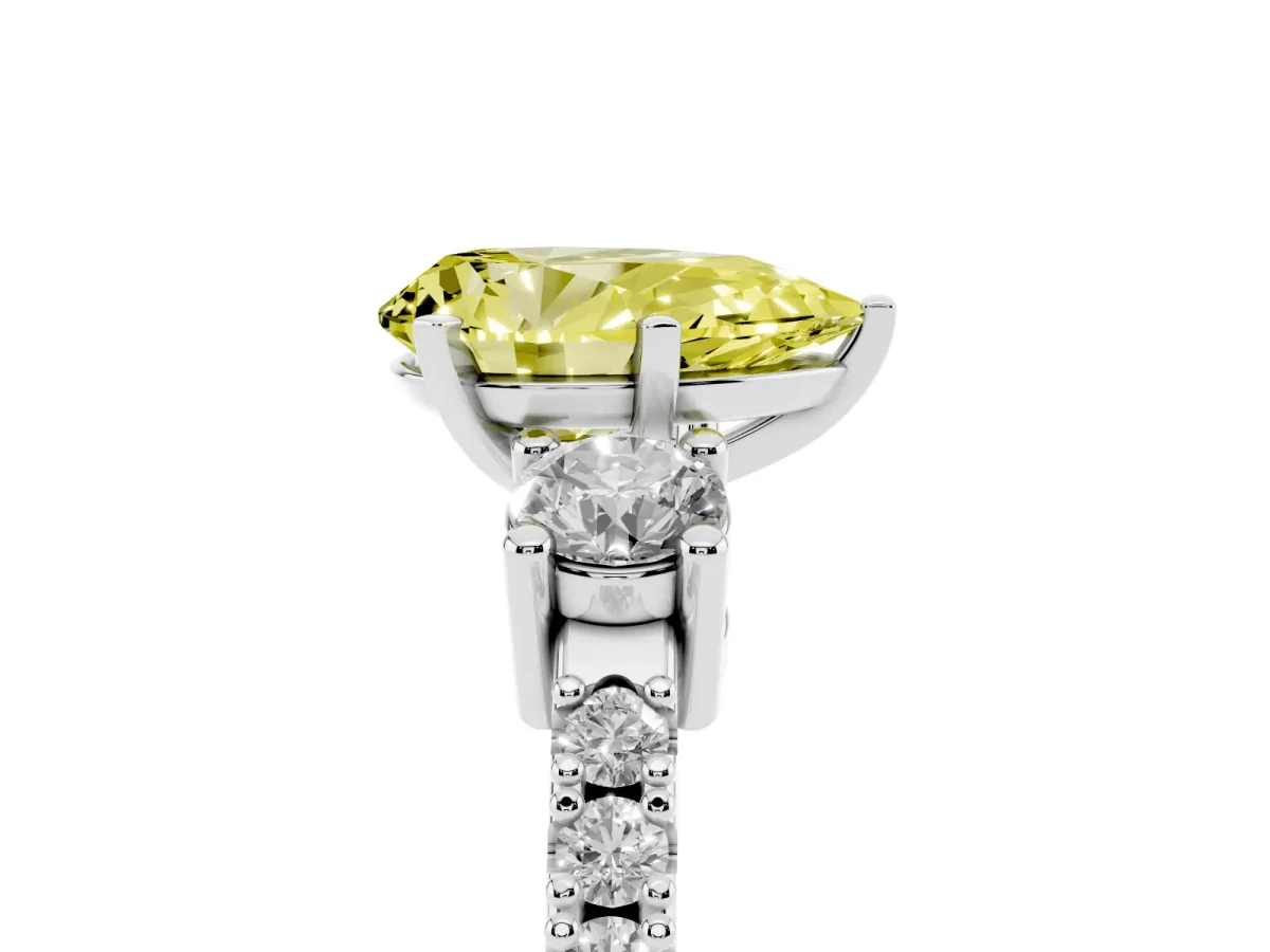 Fancy Yellow Pear Cut Three-Stone Diamond Pavé Band with Prong Setting Silver