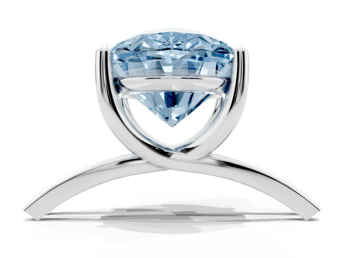 Fancy Blue Oval Cut Cut Diamond Solitaire Engagement Ring with Tapered Plain Band and Four-Prong Setting White gold