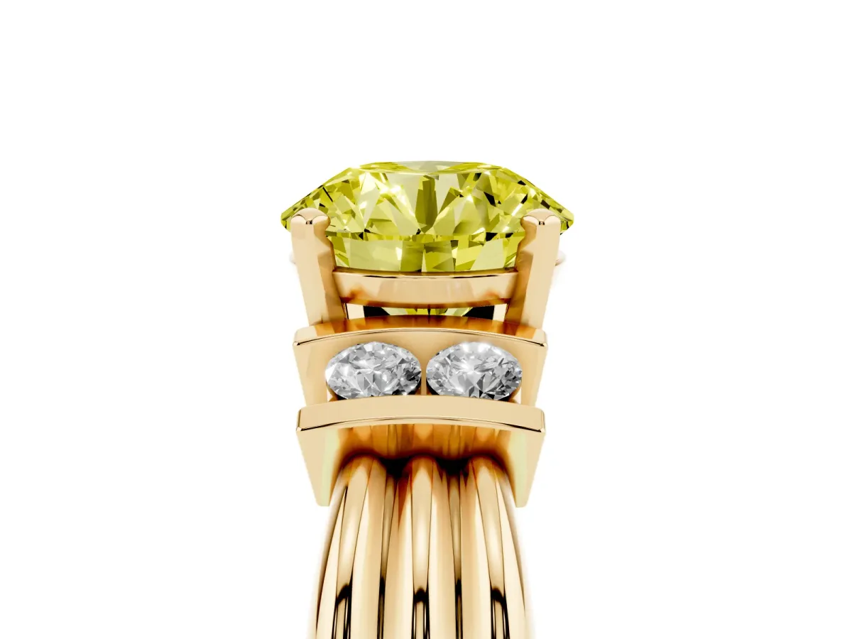 Fancy Yellow Round Cut Cut Three-Stone Channel Set Ring with Bar Prongs Yellow gold