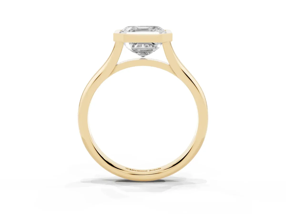 Bezel Set Asscher Cut Cut Solitaire Ring with Tapered Band Yellow gold