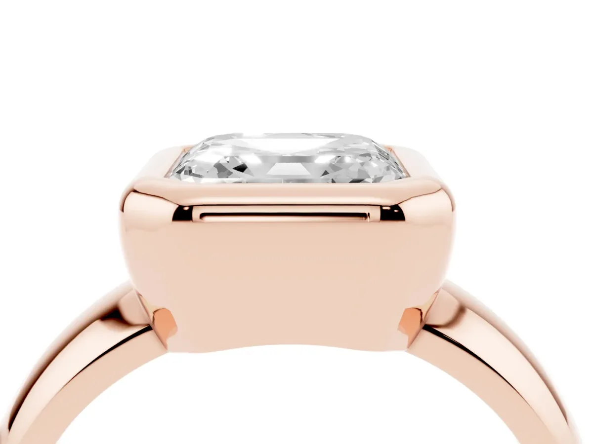 Bezel Set Asscher Cut Solitaire Ring with Wide Band Rose gold