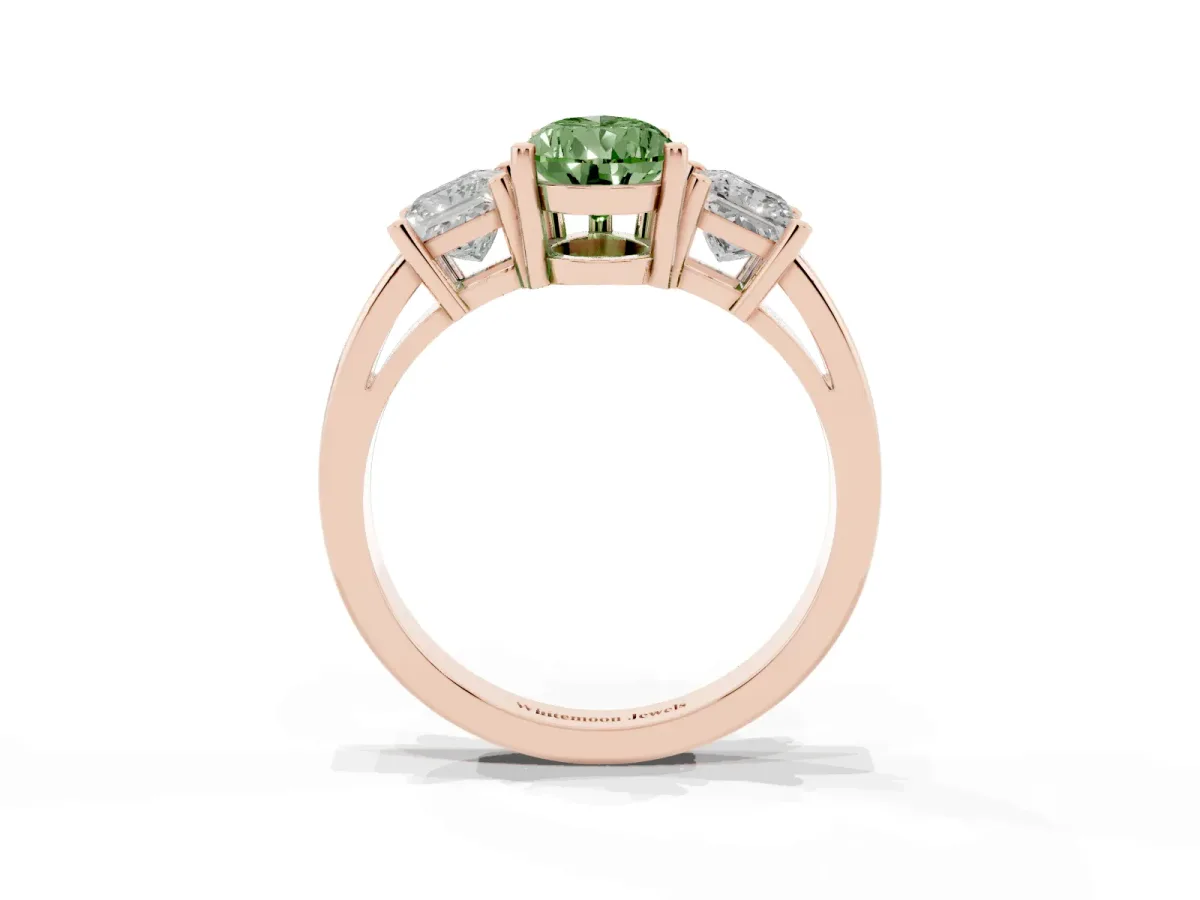 Fancy Green Three-Stone Pear Cut Cut Solitaire Ring with Prong Setting Rose gold