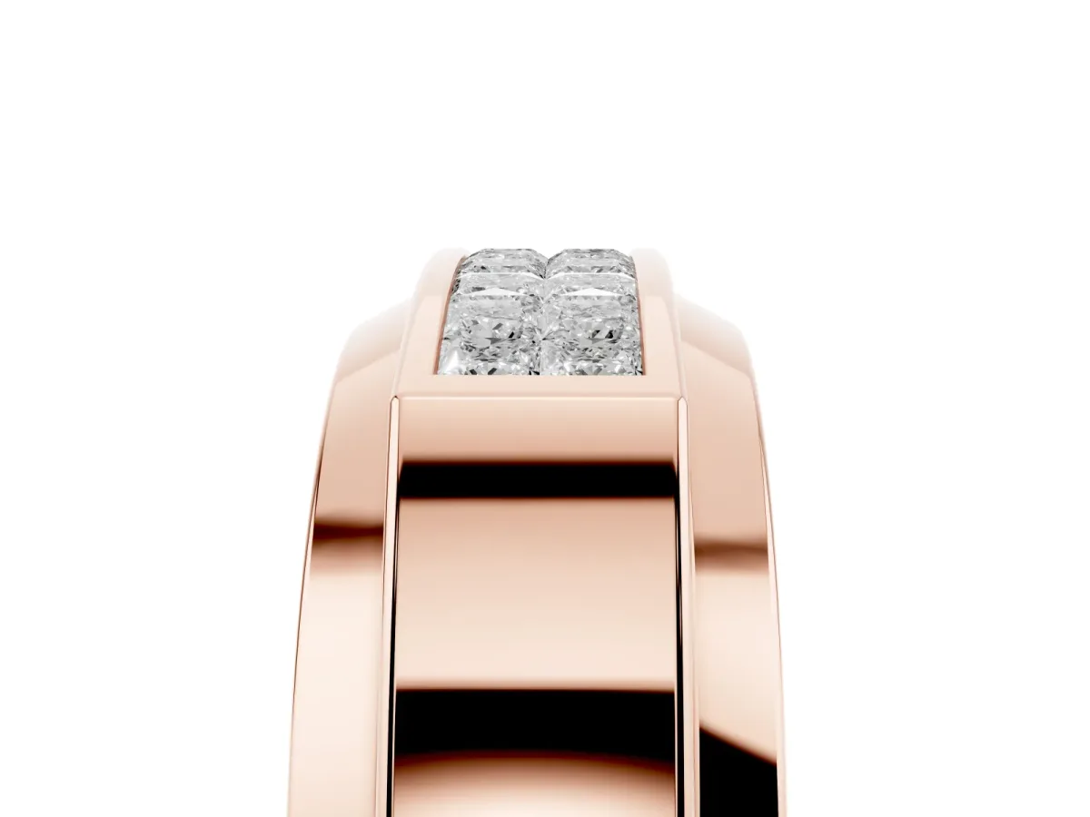 Princess Diamond Pavé Panel Mens Band Rose gold