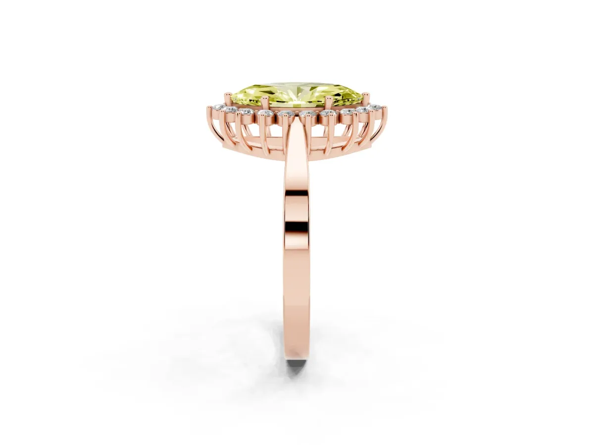 Fancy Yellow Marquise Cut Cut Diamond Halo Ring with Round Brilliant Halo and Solitaire Band Rose gold