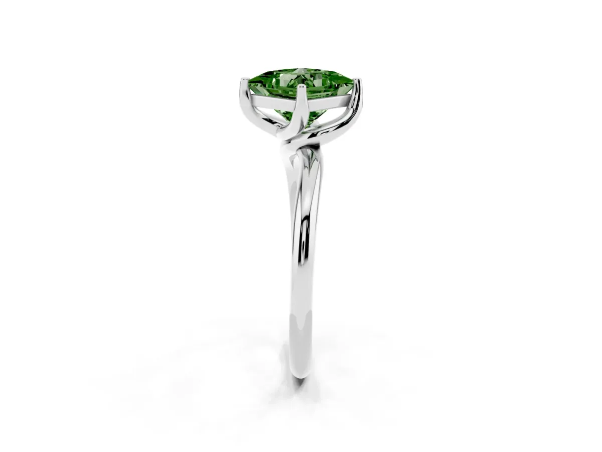 Fancy Green Princess Cut Diamond Solitaire Engagement Ring with Four-Prong Setting and Classic Band White gold