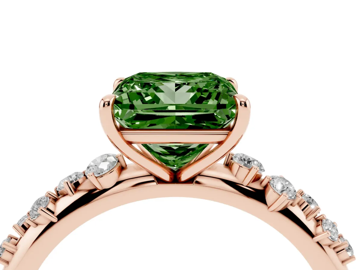 Fancy Green Princess Cut Diamond Cluster Prong-Set Solitaire Ring Rose gold