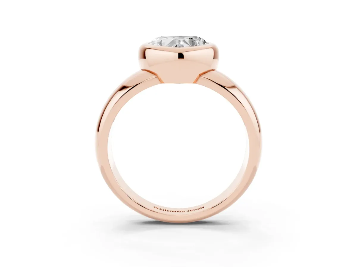 Bezel Set Heart Cut Solitaire Ring with Wide Band Rose gold