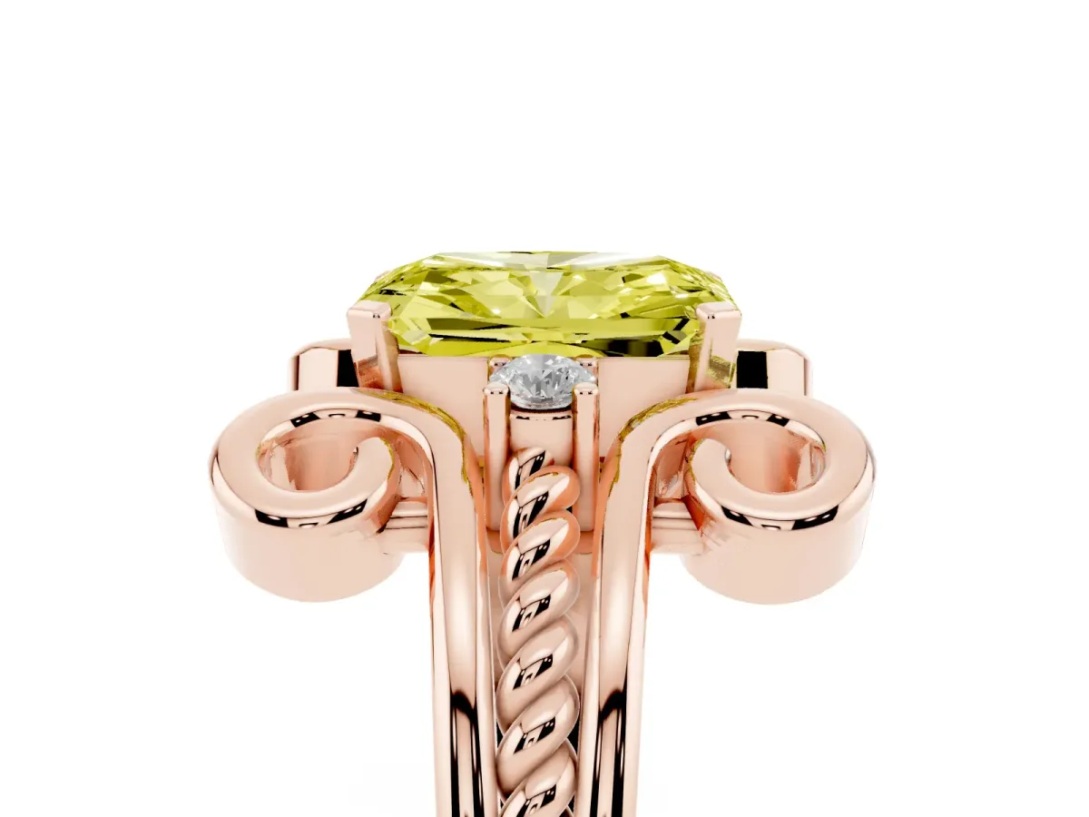 Fancy Yellow Radiant Cut Solitaire Twisted Band Scroll Prong Ring Rose gold
