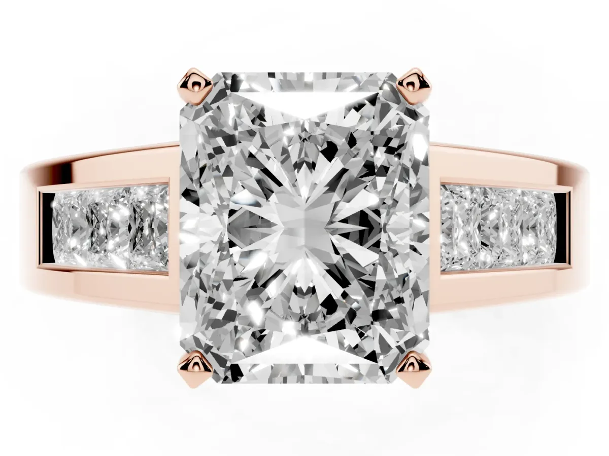 Radiant Cut Cut Channel Set Solitaire Ring with Four-Prong Setting Rose gold