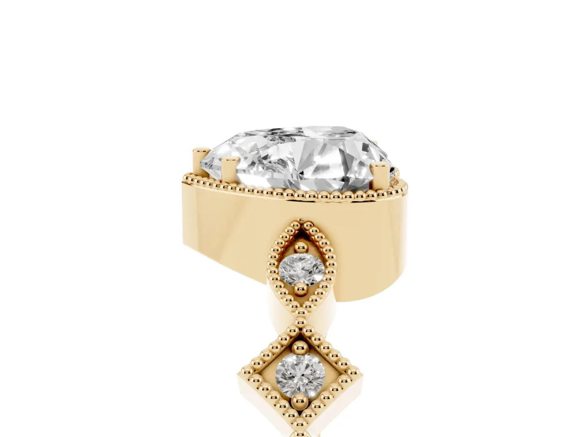 Heart Cut Milgrain Marquise Diamond Twist Band Ring Yellow gold