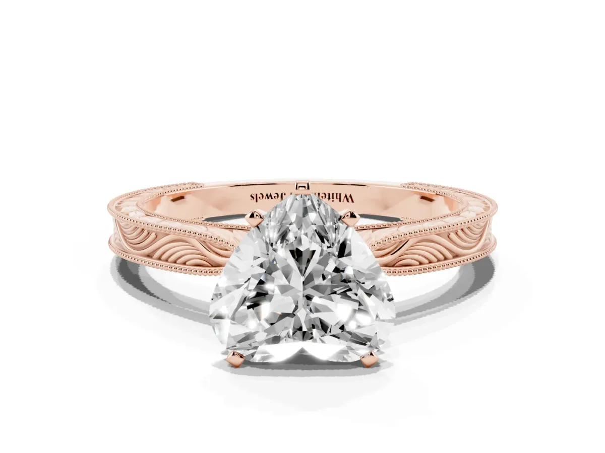 Heart Cut Solitaire Milgrain Engraved Band with Four-Prong Setting Rose gold
