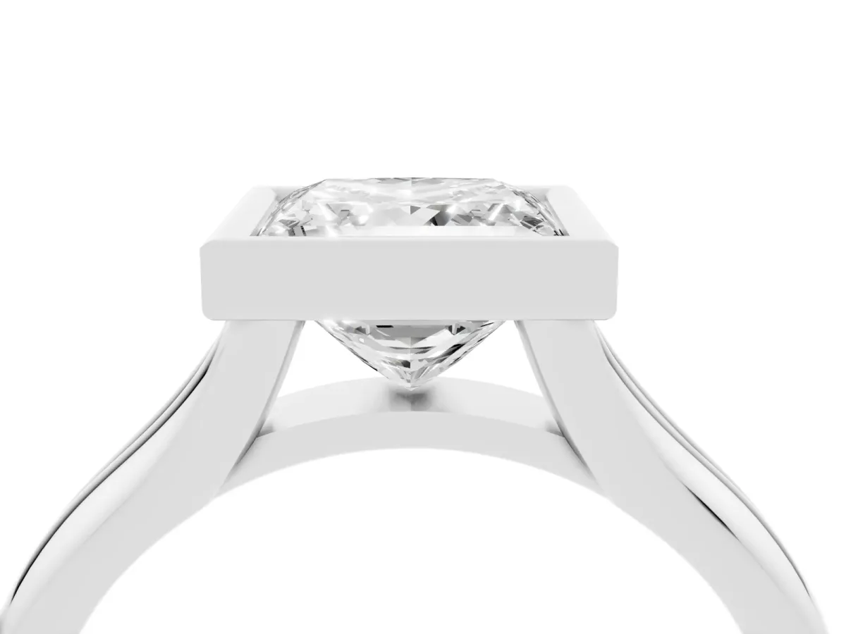 Bezel Set Princess Cut Solitaire Diamond Ring with Smooth Band Silver