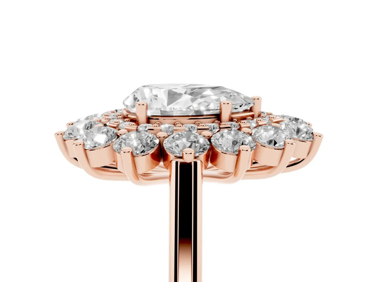 Pear Cut Diamond Floral Double Halo Engagement Ring with Prong Setting Rose gold
