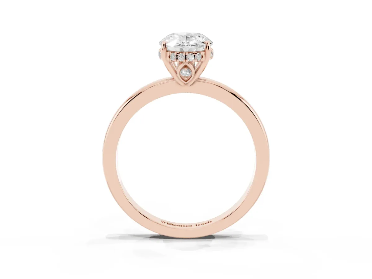 Oval Cut Solitaire Diamond Ring with Prong Setting and Plain Band Rose gold