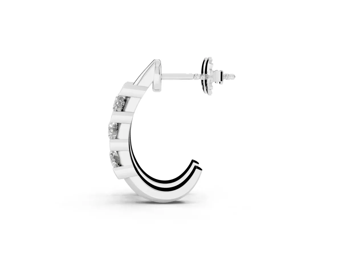 Channel Set Round Diamond Hoop Earrings with Claw Prong Setting Silver