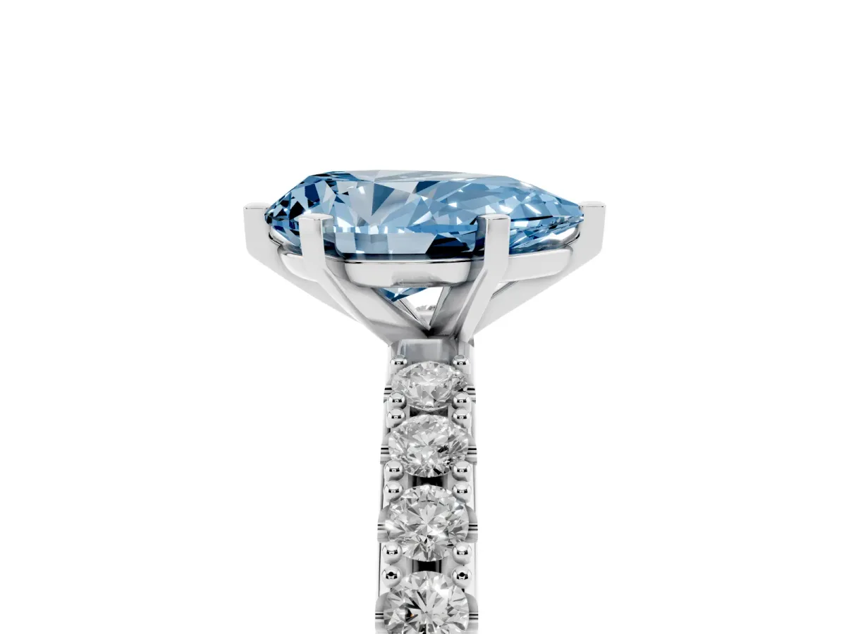 Fancy Blue Pear Cut Diamond Solitaire Pavé Band with Four-Prong Setting Platinum