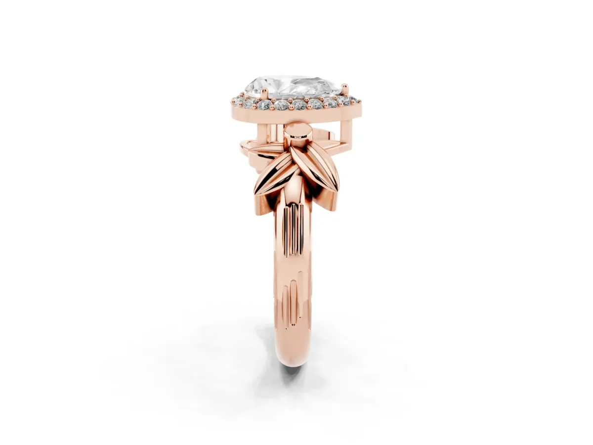 Pear Cut Halo Diamond Floral Band with Four-Prong Setting Rose gold