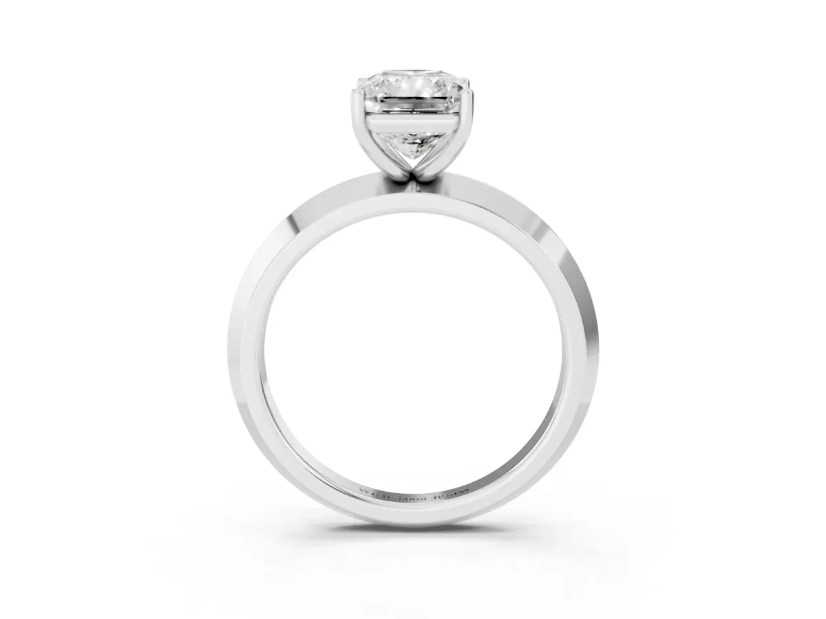 Radiant Cut Cut Solitaire Engagement Ring with Flat Band and Four-Prong Setting Silver