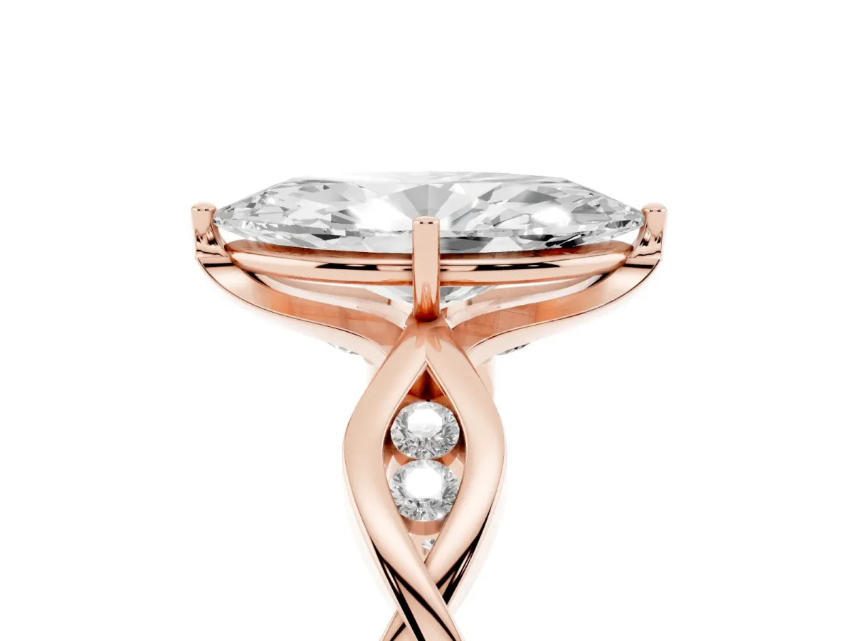 Marquise Cut Solitaire Twist Band with Leaf Prong Setting Rose gold