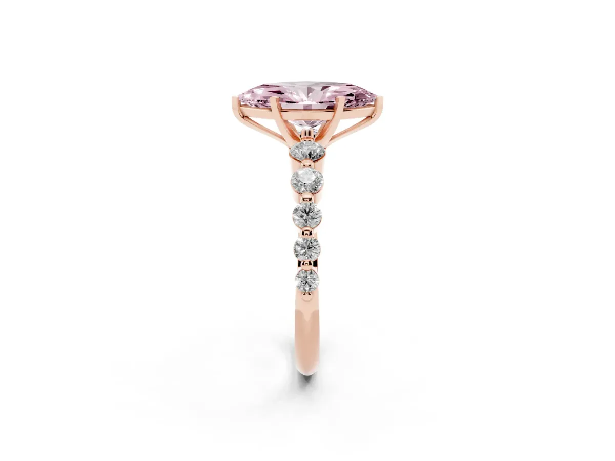 Fancy Pink Marquise Cut Solitaire Diamond Ring with Pave Band and Four-Prong Setting Rose gold