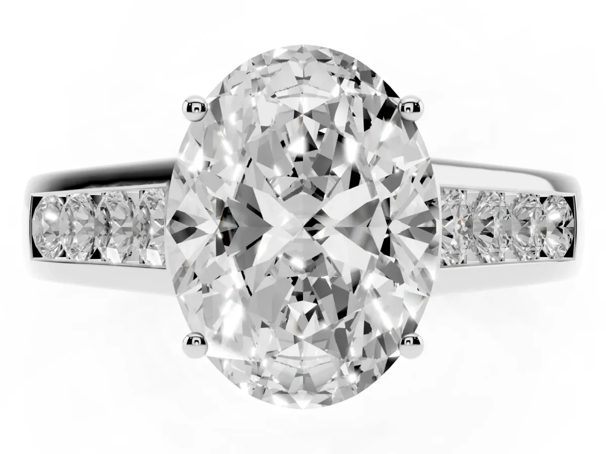 Oval Cut Solitaire Channel-Set Diamond Engagement Ring with Four-Prong Setting Silver