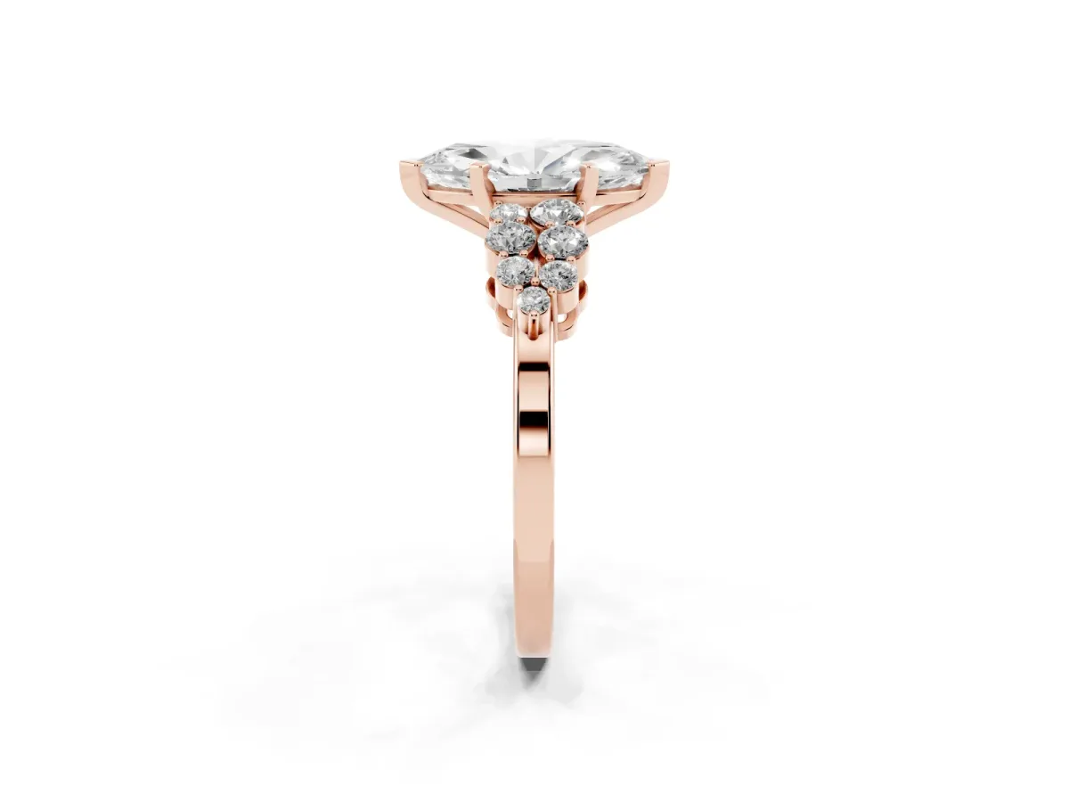 Marquise Cut Cluster Diamond Engagement Ring with Pavé Band and Four-Prong Setting Rose gold