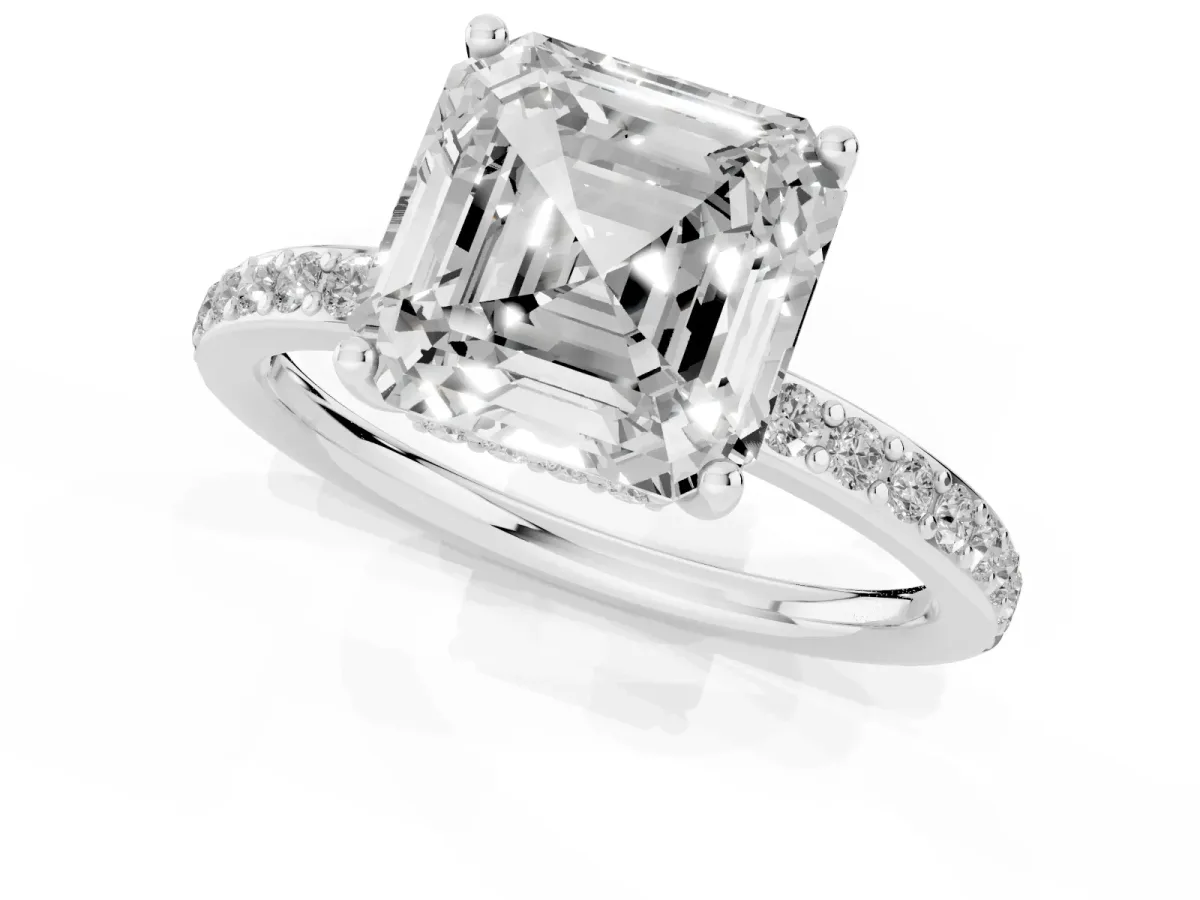 Asscher Cut Cut Diamond Pavé Band Ring with Four-Prong Setting Platinum