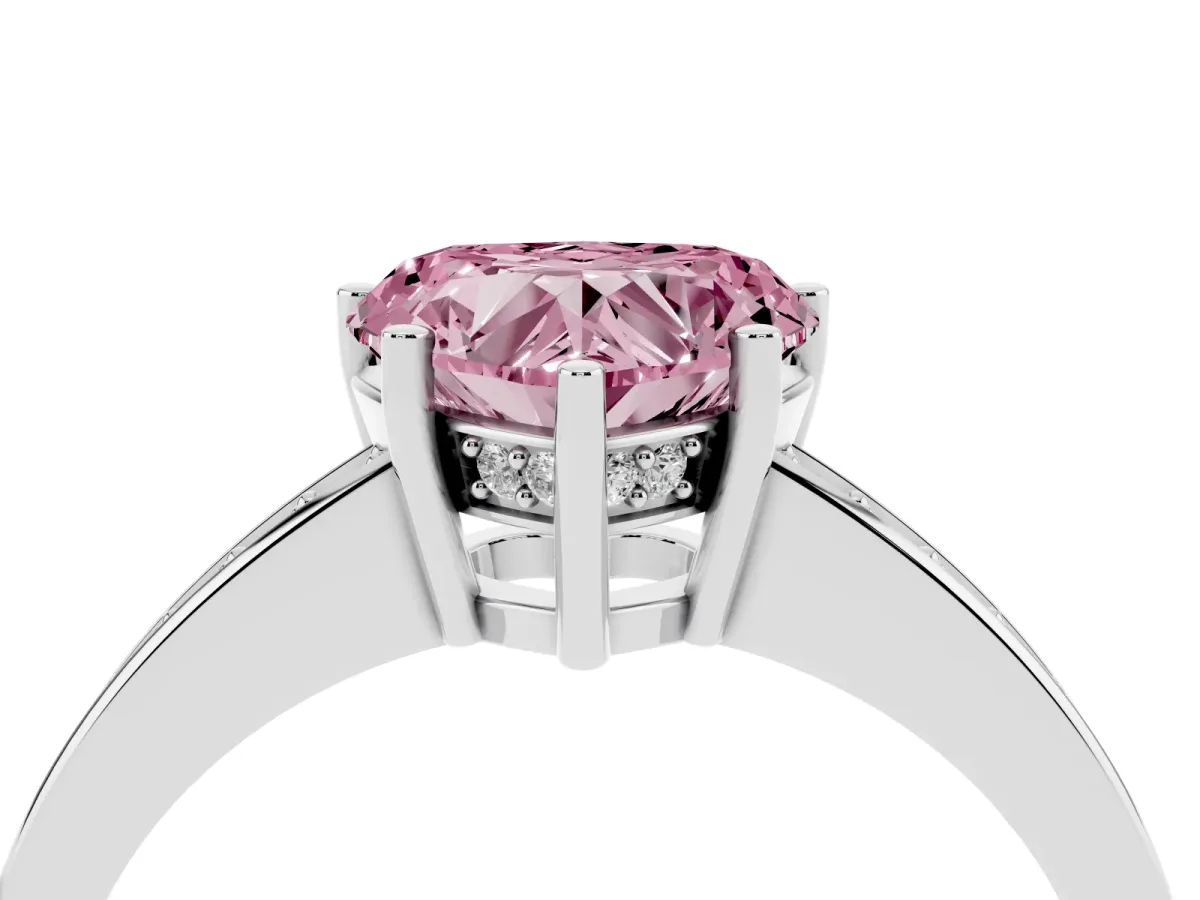 Fancy Pink Heart Cut Solitaire Pavé Band Prong Setting Ring Platinum