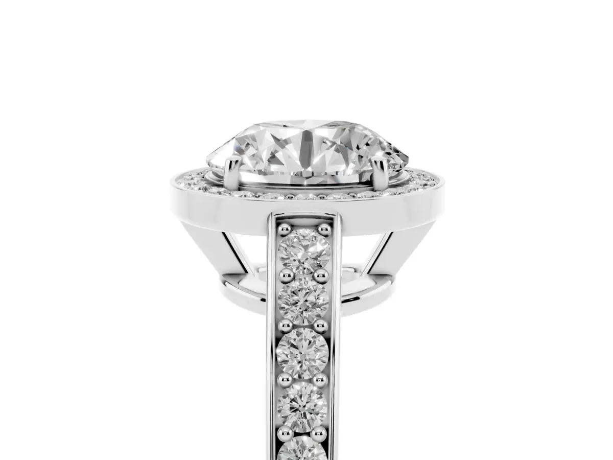 Round Cut Halo Pavé Diamond Engagement Ring with Bezel Setting White gold
