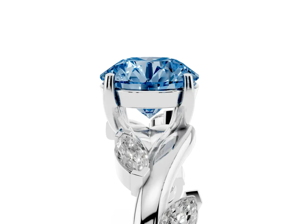 Fancy Blue Round Cut Solitaire Twisted Band Marquise Accent Prong Setting Ring White gold