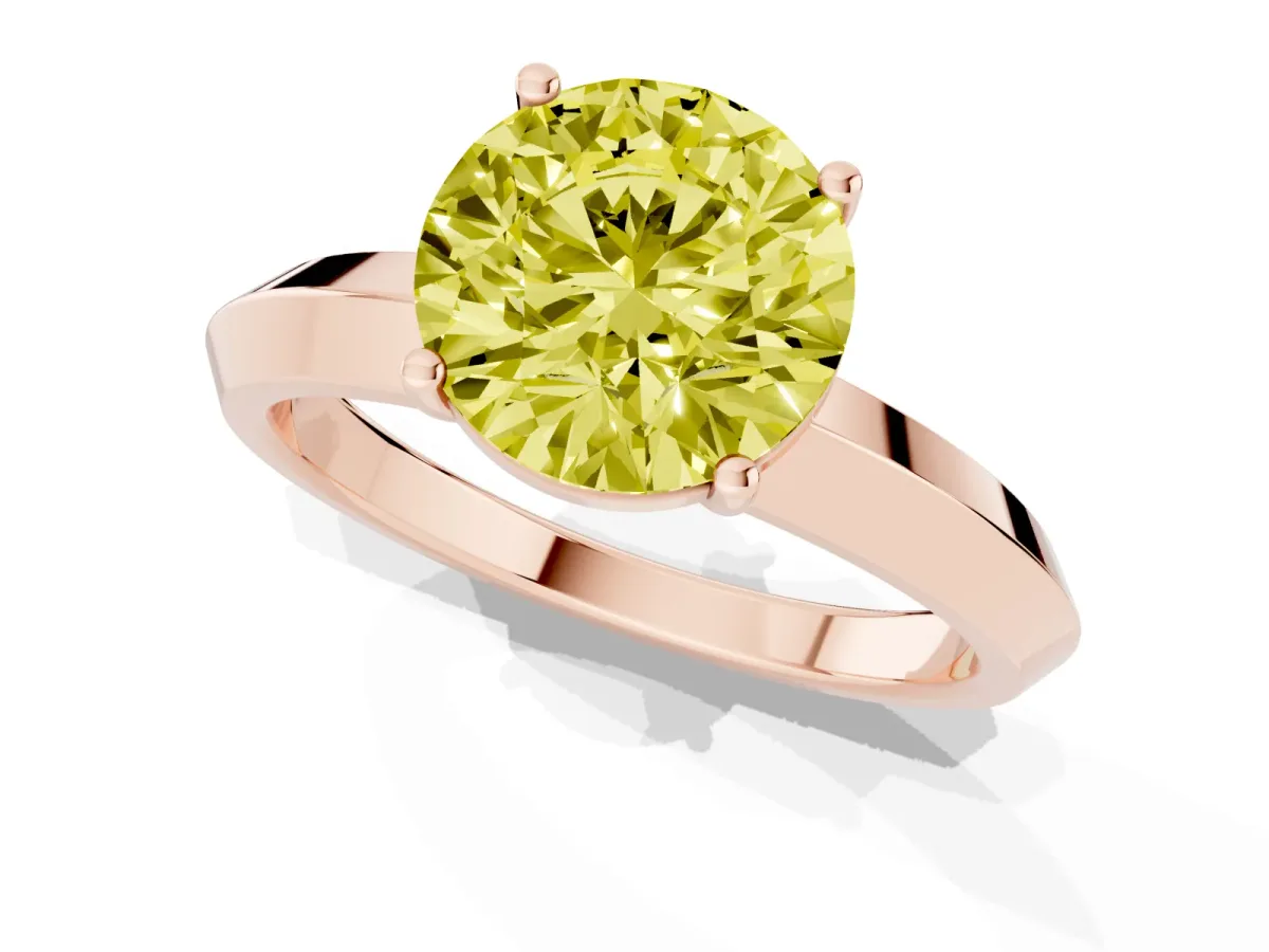 Fancy Yellow Round Cut Cut Solitaire Engagement Ring with Flat Band and Four-Prong Setting Rose gold