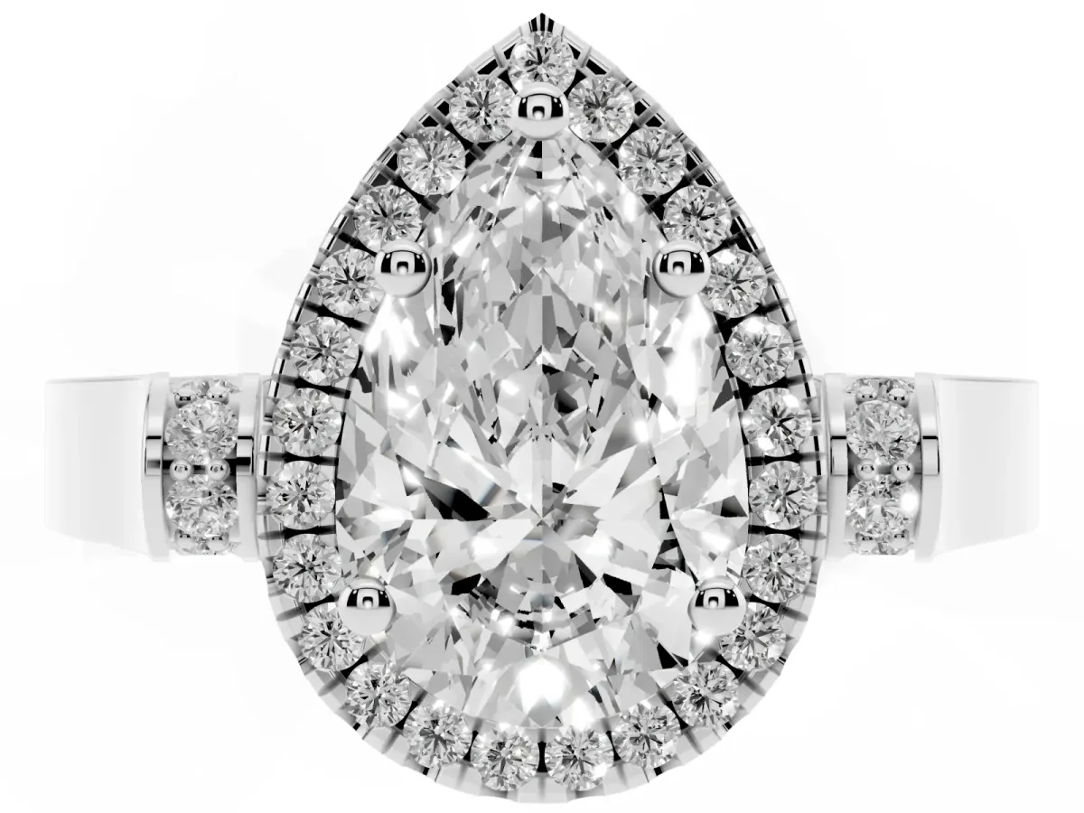Pear Cut Halo Pave Split Shank Prong Setting Ring Silver