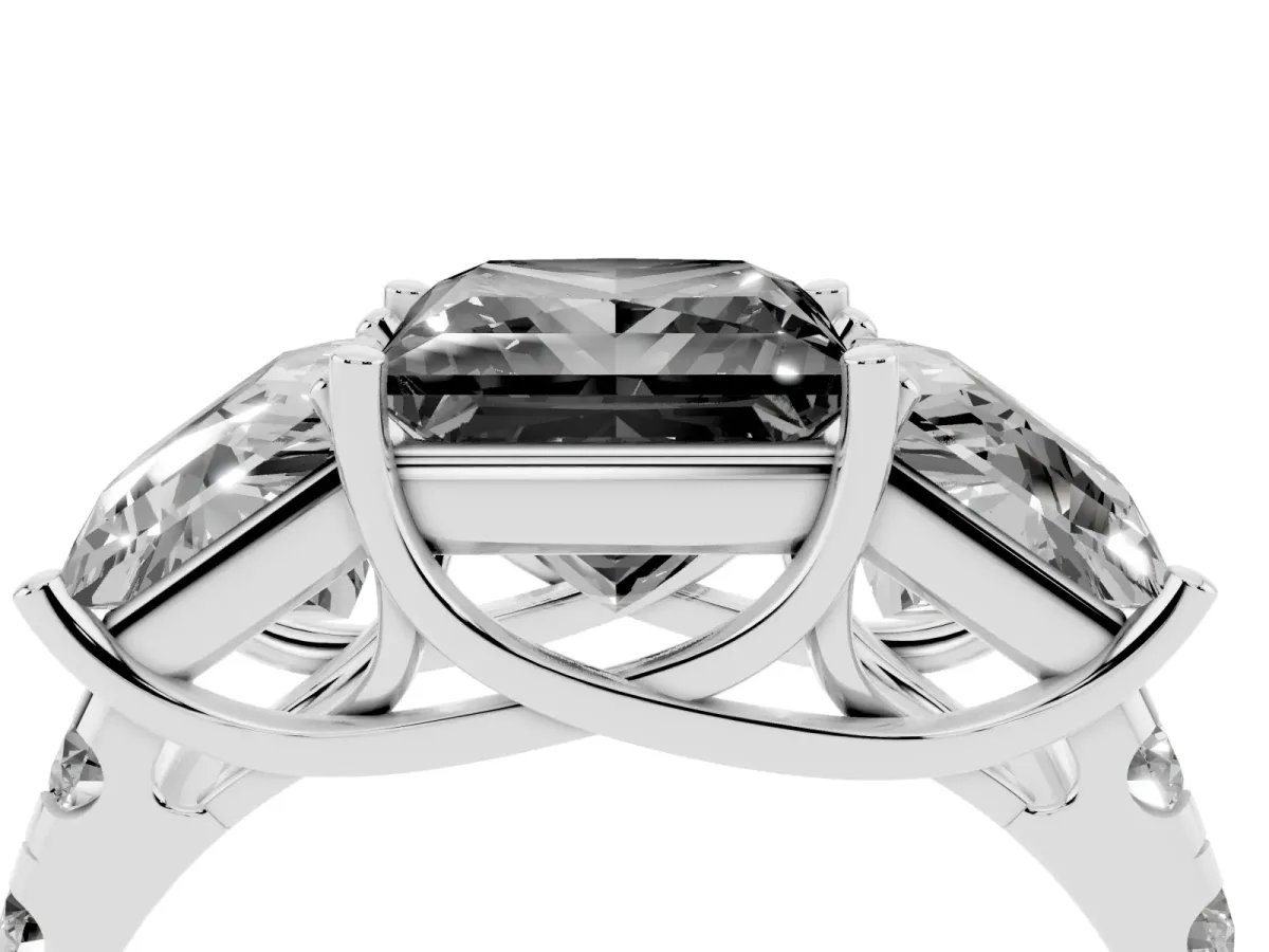 Fancy Black Three-Stone Princess Cut Diamond Pavé Band with Prong Setting Silver