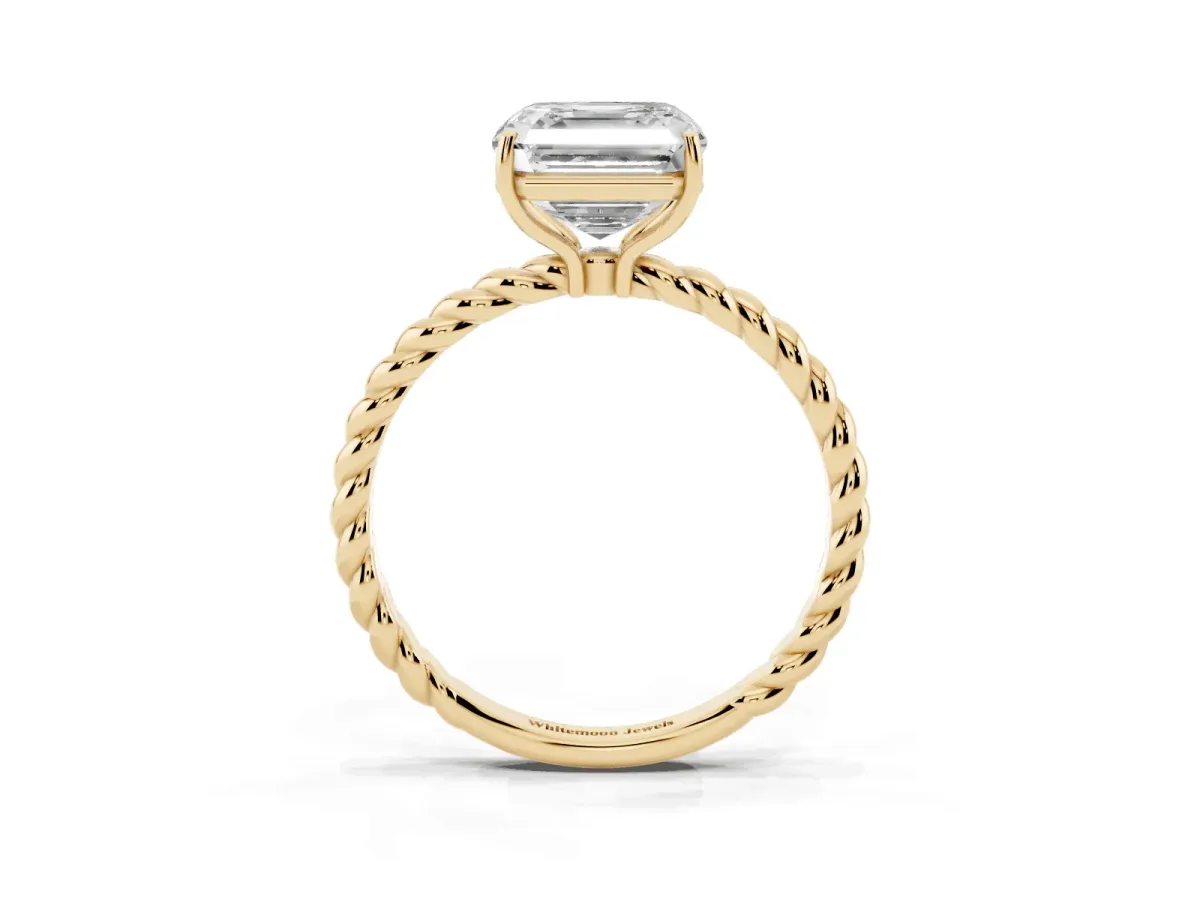 Asscher Cut Solitaire Twist Band Ring with Four-Prong Setting Yellow gold