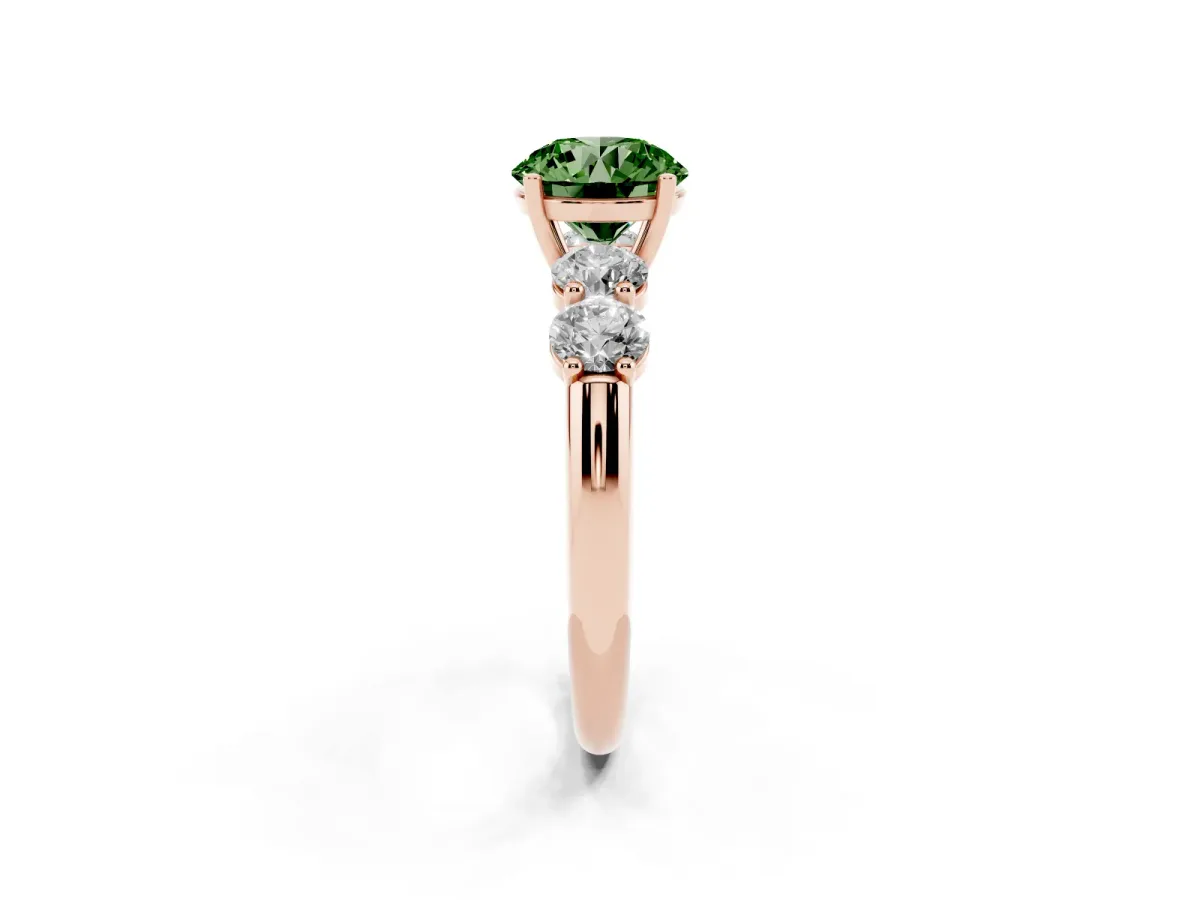 Fancy Green Round Cut Cut Five-Stone Prong Set Diamond Ring with Classic Band Rose gold