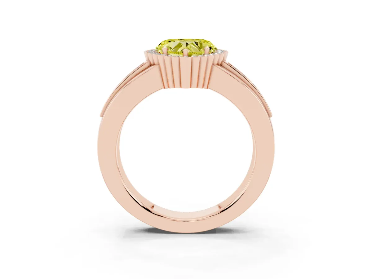 Fancy Yellow Heart Cut Cut Halo Pave Band Four-Prong Ring Rose gold