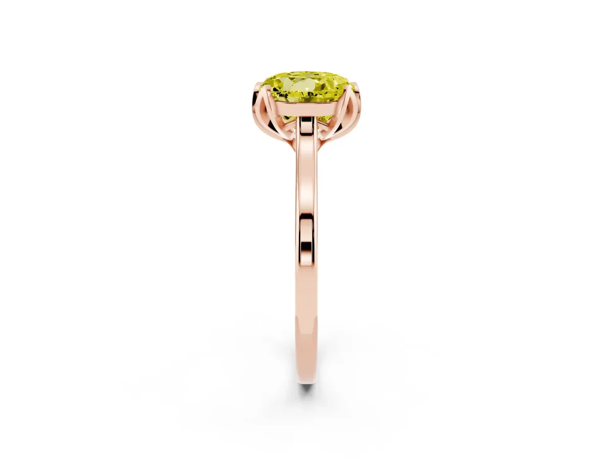 Fancy Yellow Round Cut Diamond Solitaire Ring with Flower Prong Setting and Classic Band Rose gold