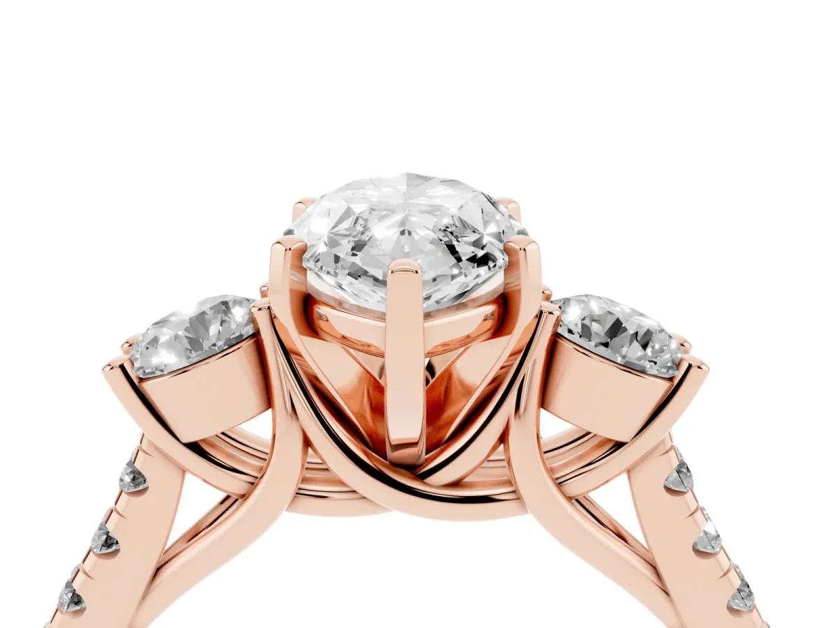 Three-Stone Marquise Cut Diamond Pavé Band with Four-Prong Setting Rose gold